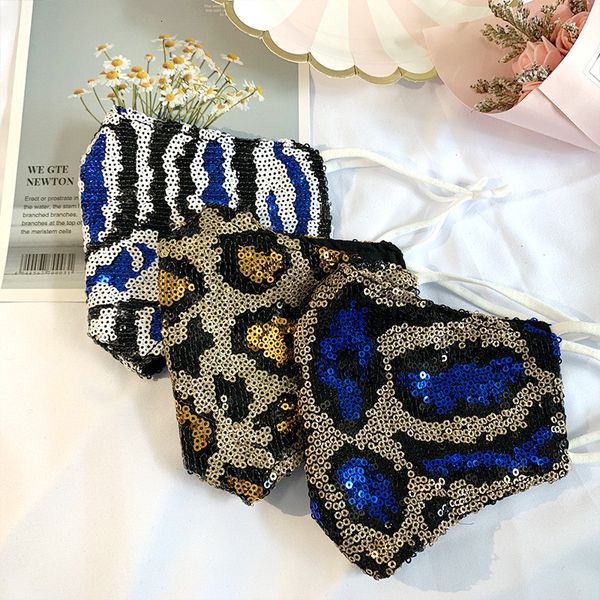 

2020 leopard sequins face masks designer mask washable dustproof respirator riding cycling women outdoor sports sequins masks