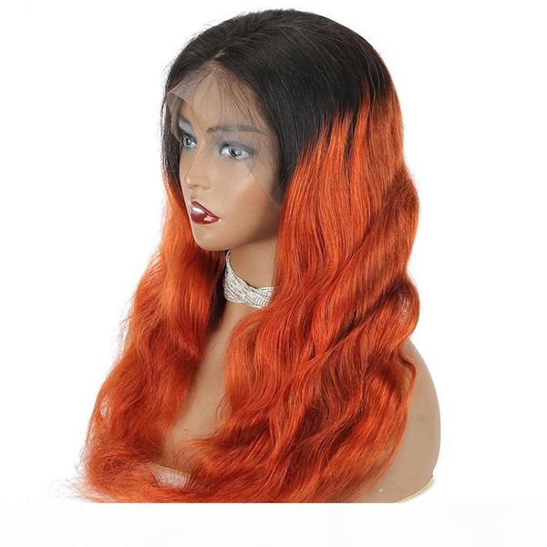 

t1b 350 body wave ombre human hair peruvian remy glueless lace front wigs for black women 150% orange colored 13x4 frontal natural lace wig, Black;brown