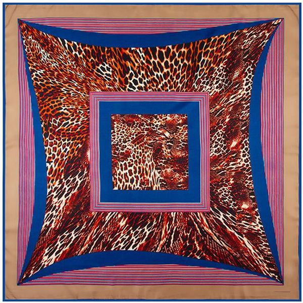 

100% silk scarf euro brand leopard neckerchief muslim headscarf square scarves lady hijab foulard female bandana 100*100cm bbyvgm, Black