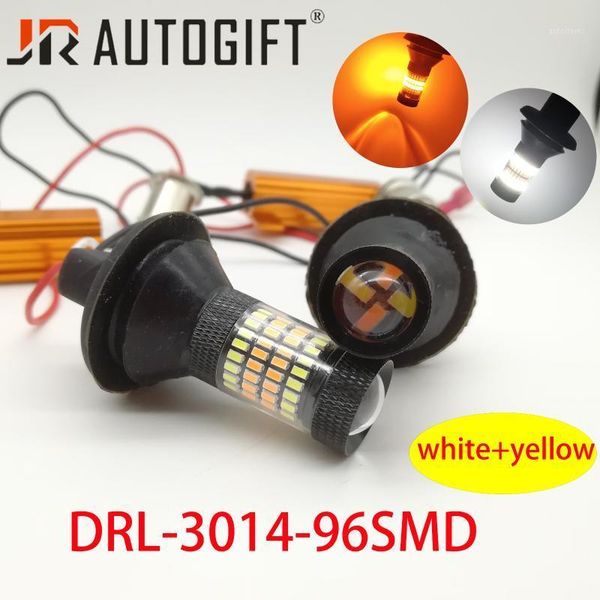 

2pcs dual color 1156 ba15s/bau15s p21w py21w t20 7440 led bulbs turning lights 96smd white amber/ice bule error canbus drl1