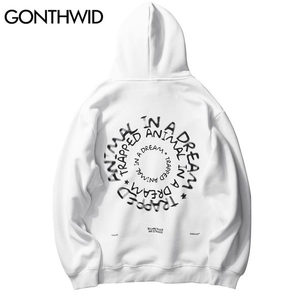 

gonthwid creative trapped animal letters print hoodies sweatshirts streetwear harajuku mens hip hop casual pullover 201103, Black