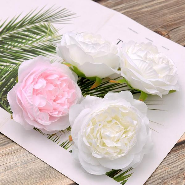 

30pcs/lot 10cm large artificial white peony rose silk flower heads diy wedding decoration wreath scrapbooking craft fake wmtoia