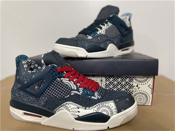 

2020 authentic 4 se sashiko japan deep ocean sail cement grey fire red man outdoor shoes sports sneakers with box