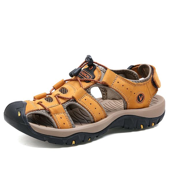 

men british style big size outdoor fashionable beach shoes summer leather covers the platform zapatos sandals r4s9, Black