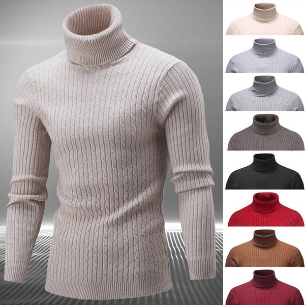

men's winter high neck long sve thick warm sweater thin knitted twist elastic men's garment, White;black