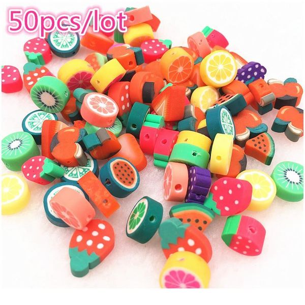 

50pcs 10mm mixed color fruit beads polymer clay beads polymer clay spacer loose beads for making jewelry diy qylurd