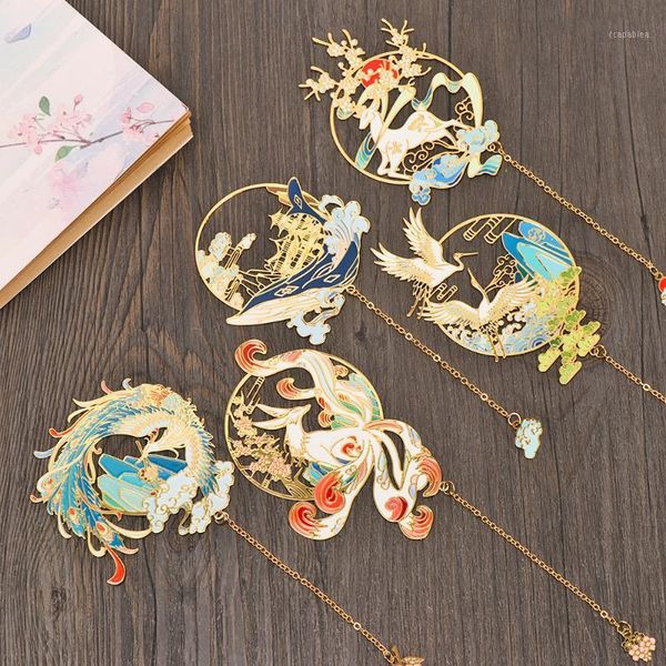 

1pc tasseled hollowed book clip pagination mark chinese retro hollow design brass bookmark stationery school office supplies1