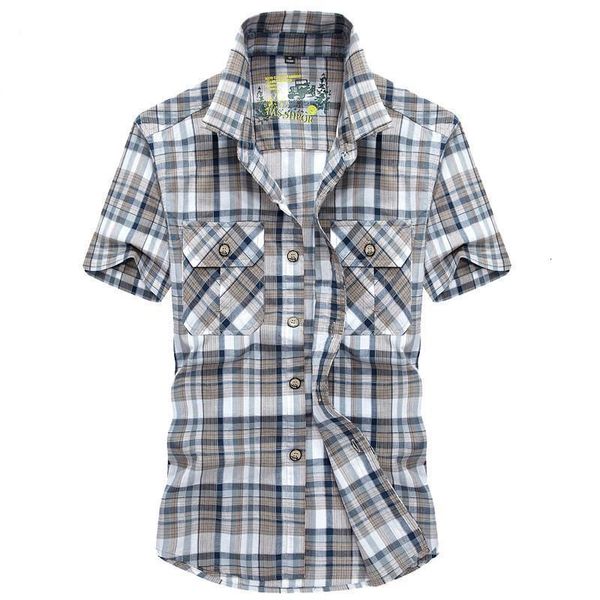 

brand clothing summer plaid men shirt 2020 military casual short sleeve shirts mens cotton turn-down camisa masculina, White;black