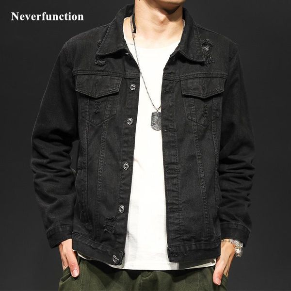 

men slim fit ripped simple jeans jackets hip hop holes streetwear distressed man motorcycle casual cotton denim coat plus size, Black;brown
