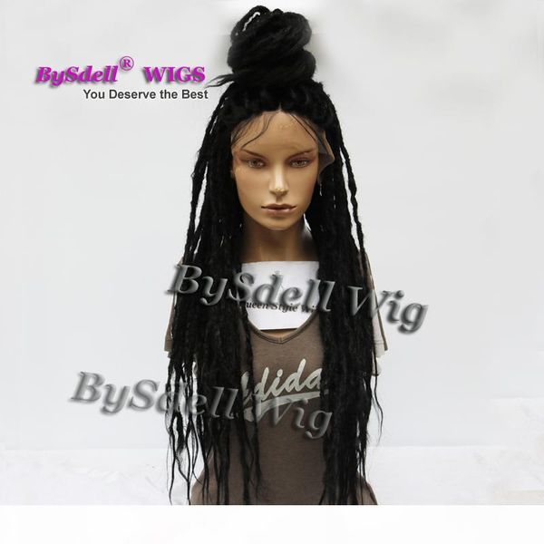 

hand tied jamaica braids regge bob marley style braids wig heat resistant full lace front braided lace front wigs synthetic dreadlock wig, Black