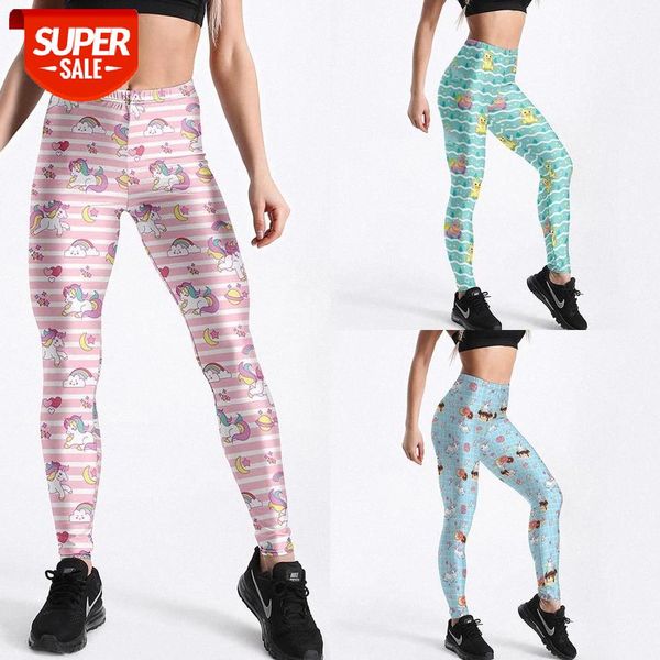 

qickitout 12% spandex cute fitness stripe leggings women's color god horse cartoon animal print pants trousers #ox5g, Black;white