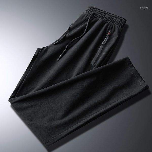 

2021 summer men's ice silk casual pants quick dry elasticity thin breathable long trousers plus size 7xl 8xl sweatpants male1, Black