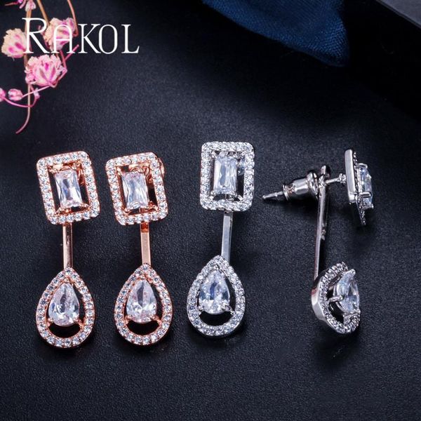 

rakol популярные роскошные инкрустации кубических серьги на цирконии женские невесты свадебные ювелирные изделия для вечеринок платье аксесс, Golden;silver