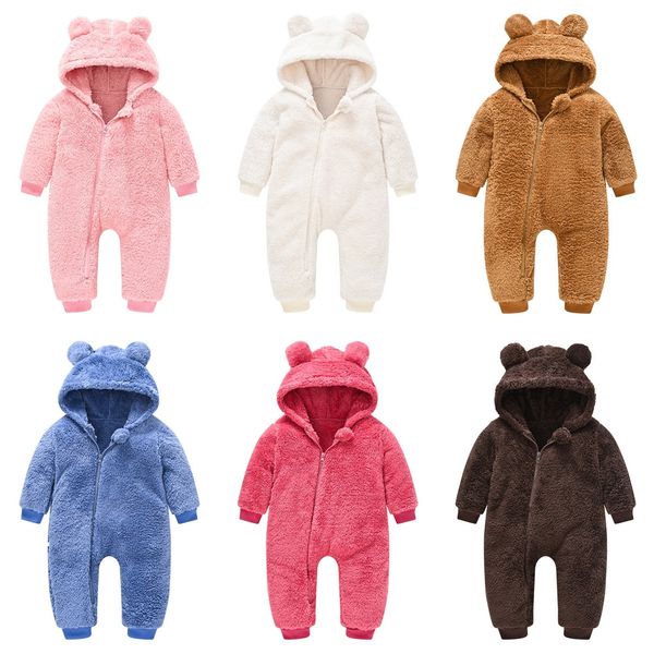 

kids autumn winter cute wool jumpsuit romper baby girls boys one-piece with ear designer hooded outdoor climbing clothes 6color g12702, Blue