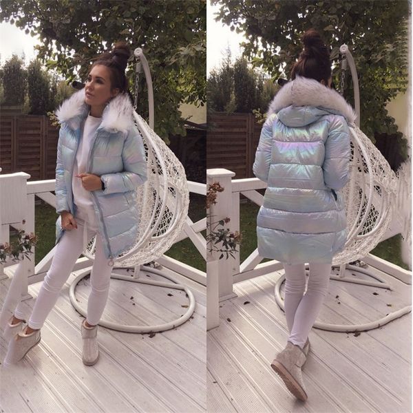 

women gradient coats jackets winter casual broadcloth hooded thick cotton padded parka womens zipper coat fashion clothing 201119, Black