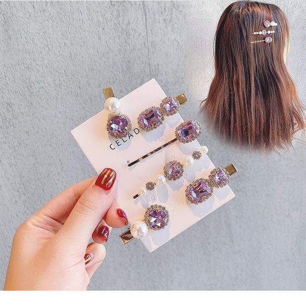 

vintage 2pcs purple green crystal rhinestone hair clip girls snap hair barrette hairpin hair styling accessories for gir qylowl, Black;brown
