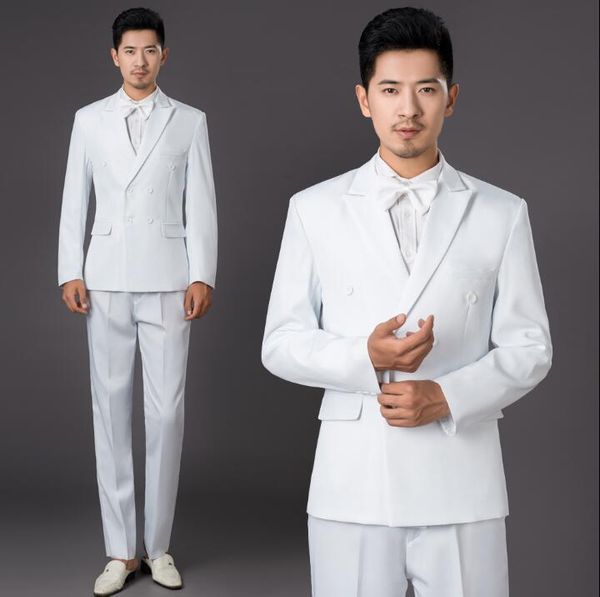 

men's suits & blazers singer dance stage double button clothing for men suit set with pants mens wedding costume groom formal dress tie, White;black