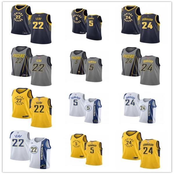

mens womens youth indiana pacers 22 t. j. leaf 5 edmond sumner 24 alize johnson white yellow custom basketball jerseys, Black;red
