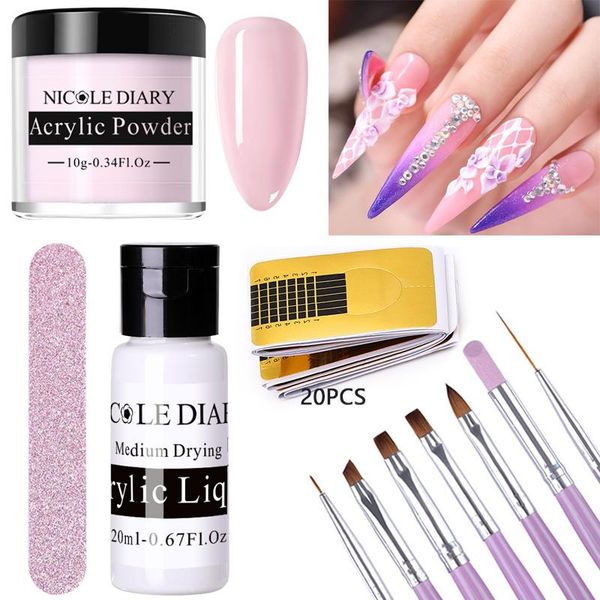 

nicole diary acrylic powder set crystal pink/white/clear nail gel 3d nail tips glitter builder powder manicures salon tools, Silver;gold