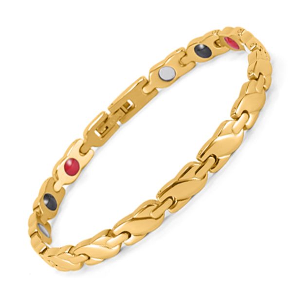 Jóias de ouro homens mulheres 4 elementos de saúde (magnético, abeto, germânio, íons negativos) pulseira de bracelete de aço inoxidável 316L