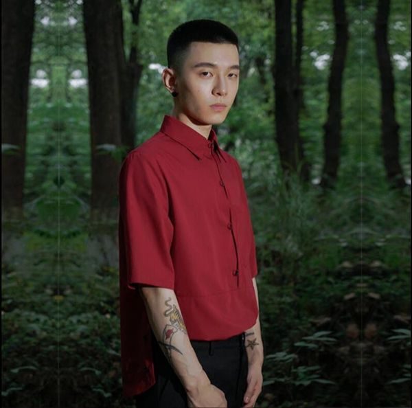 

2021 New Original Summer Project Pure Khaki Red Shirt Short Retro Casual Men Loose Youth Shirt. S-6xl!! DGNX, Black