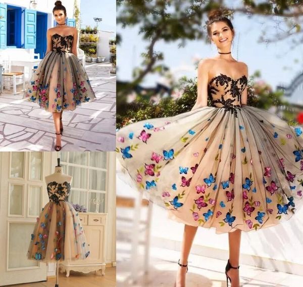 Шампанское glaring 2020 красочные бабочка короткие выпускные платья милая корсет задний черный кружевной аппликация вечерние платья Vestidos Fiesta