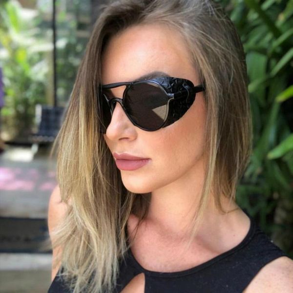 

sunglasses vintage women leather like brand designe retro sun glasses shades for 2021 design high quality, White;black