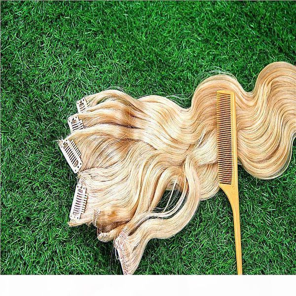 

blonde body wave 100% clip in human hair extensions 7a brazilian remy hair 7pcs set 100g 10-36 inchs, Black