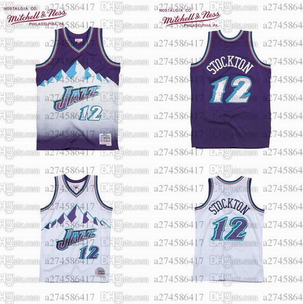 

men women youth basketball utah jazz 12 john stockton 1996-97 hardwoods classics retro jersey, Black;red