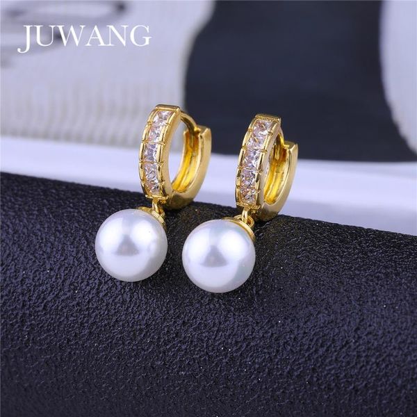 

dangle & chandelier juwang drop hoop earrings for women pendientes mujer cubic zircon pearl pendant fashion jewelry, Silver