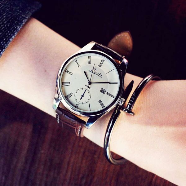 

south trend neutral big dial korea women's watch fashion belt men's watch student couple ultra thin waterproof quartz watchexod, Slivery;brown