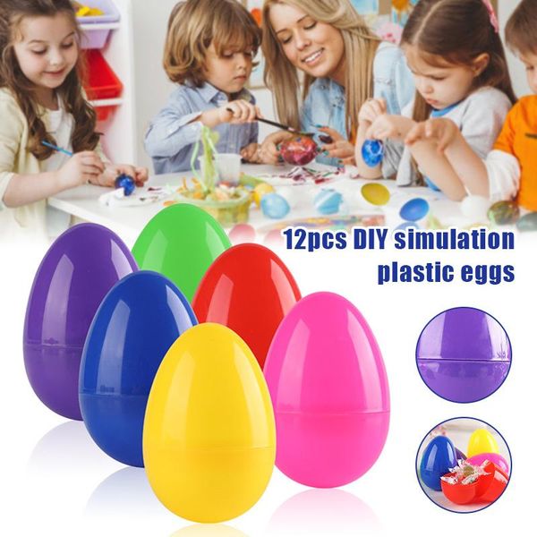 

12pcs colorful easter eggs children's handmade diy plastic egg shell j2y