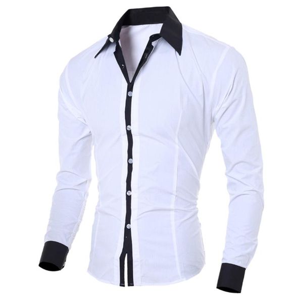 

street personality shirt men's casual slim long-sleeved shirt blouse male social business dress brand men clothing, White;black