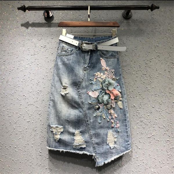 

also 5xl spring summer irregular female beads pearl high waist holes denies skirts embroidered women's thin skirt q333 4aks, Black