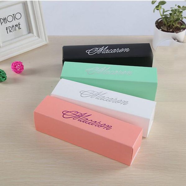 

chocolate made macaron cake boxes biscuit home muffin box retail paper packaging 20.3*5.3*5.3cm black pink green