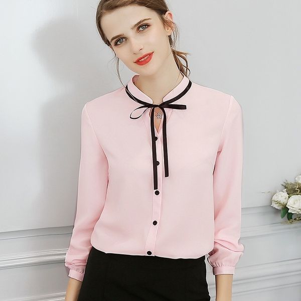 

women blouses autumn office ladies chiffon blouse long sleeve bow slim white shirt bodycon work shirts blusas mujer 201130