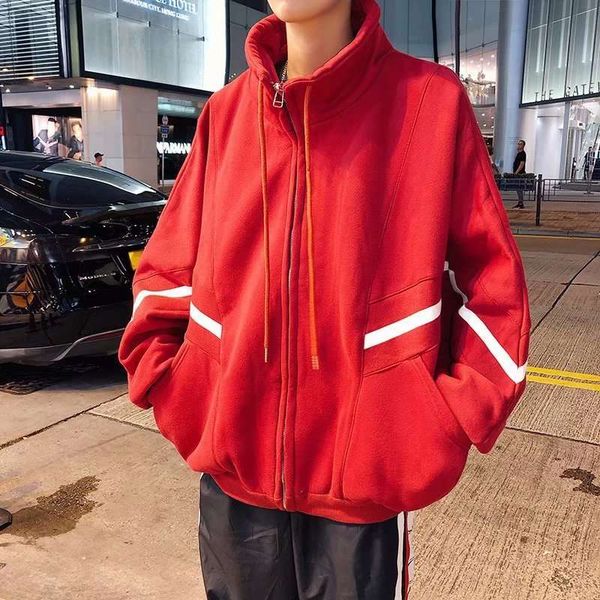 

autumn new trend long sleeve coat ins pullover sweater men's color matching bf loose korean sportswear, Gray