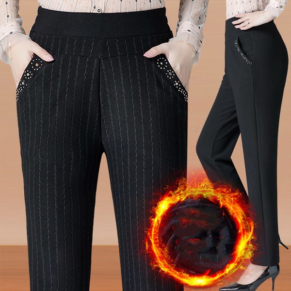 

2021 new plus size 5xl 6xl middle-aged elastic high waist atumn women trousers winter warm straight pants ah173 zwbz, Black;white