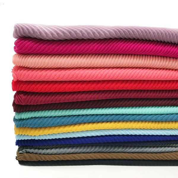 

fashion pleated hijabs elegant long shawl wrap plain muslim headscarf autumn winter women wrinkled modesty headwrap soft muffler, Red