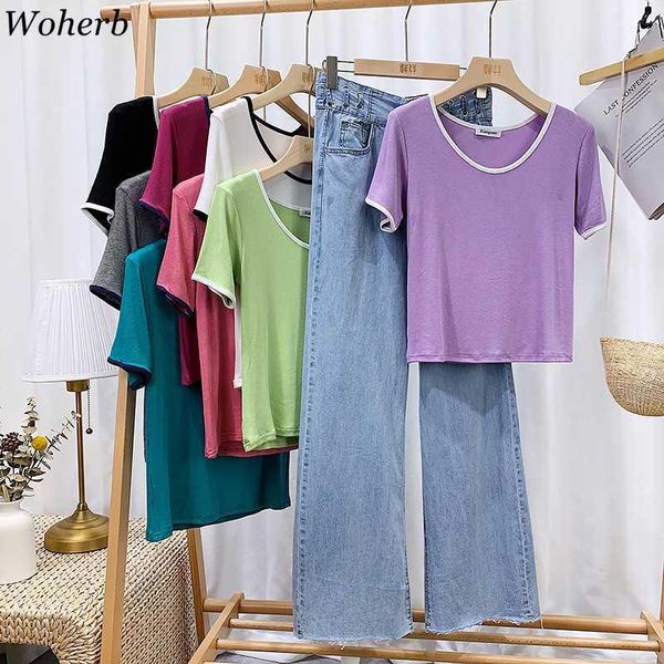 

woher summer 2020 casual slim t-shirt women ice silk modal t shirt girls short tee shirt femme streewear1, White