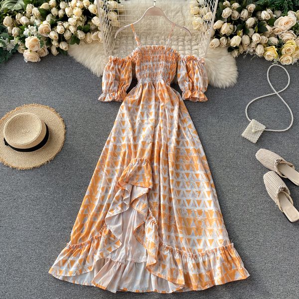 

2021 new sloppy, slobbery female dress puff line long summer off the shoulder strap dressed 6q2f, Black;gray