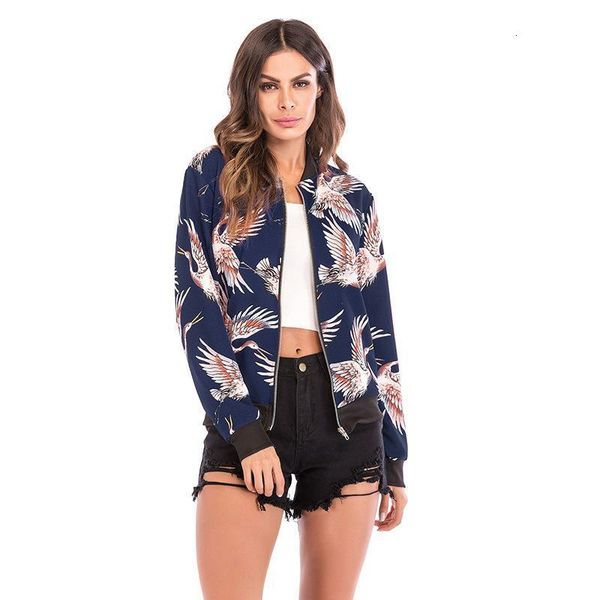 

women's jackets long sleeve retro floral print uniform autumn winter coats women zipper bomber jacket slim outwear 2019, Black;brown