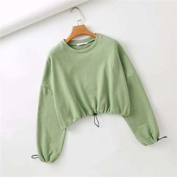

women's hoodies & sweatshirts short women drawstring hoodie ladies solid color sweatshirt spring autumn long sleeve pullover, Black