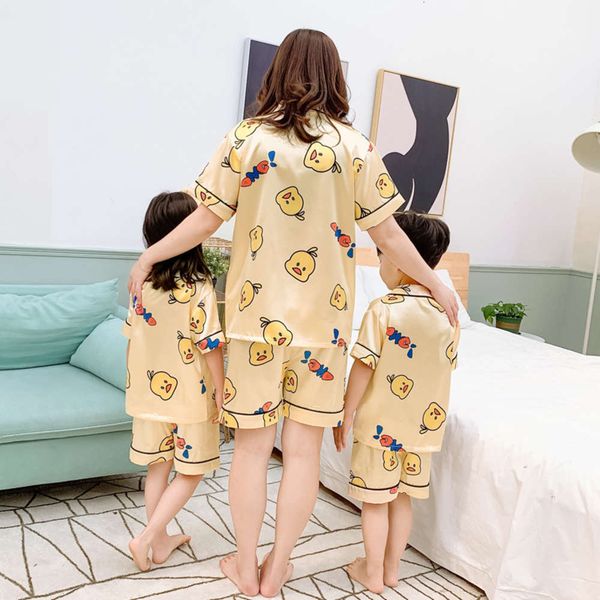 

household thin ice suit pajamas summer children's cartoon parent child boys girls air conditioning cloth ngv1, Blue;red