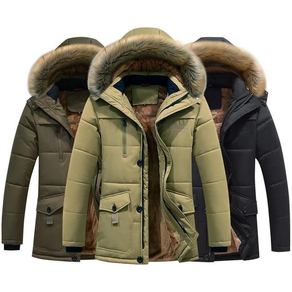 

winter jacket men cotton padded warm parka coat male faux fur hooded fleece casual jacket coat windbreaker outwear plus size 8xl, Black