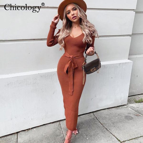 

chicology lace up elegant long sleeve midi dress women long sleeve bodycon party clothes 2021 autumn winter fashion outfits, Black;gray