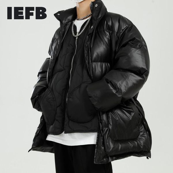 

iefb men's wear stand collar coats 2020 new korean fashion loose trend thickened cotton padded coat oversize witner coat 9y5048, Black