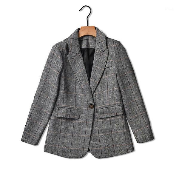 

women's suits & blazers vintage single button office ladies plaid blazer women long sleeve slim retro suit coat jacket female1, White;black