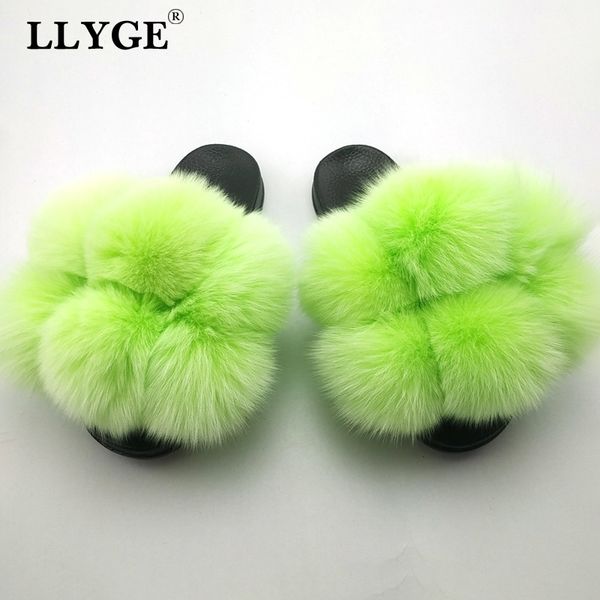 

women fluffy slippers summer furry slides women's real fur slides ladies luxury fashion female fur shoes with pompon indoor y201026, Black