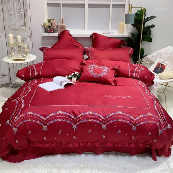 

bedding sets chinese red troditional wedding set 4pcs pure cotton home textile for couples bed article fashion sheet quilt cover1